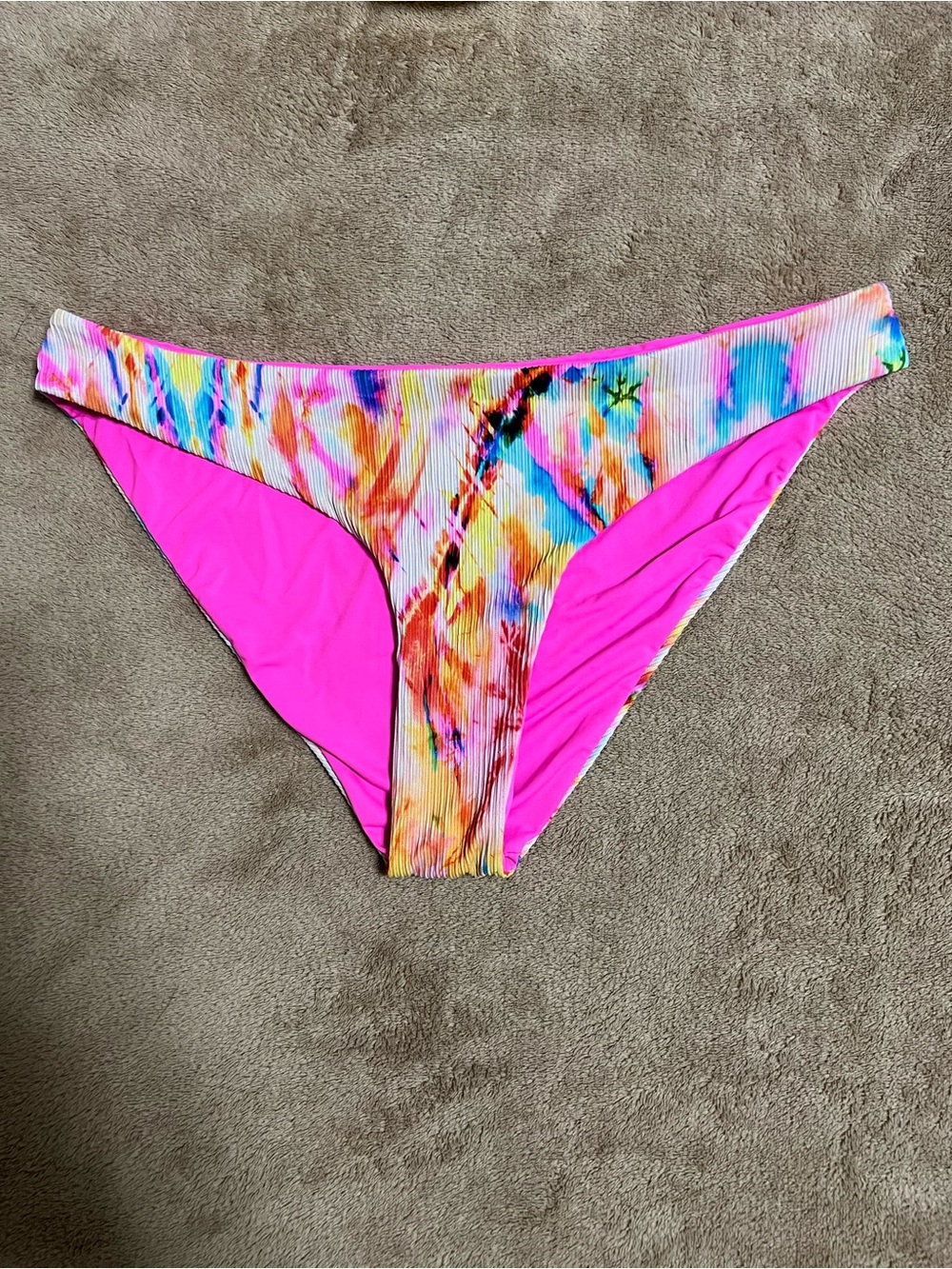 Reversible Vibrant Pink Tie-Dye Ribbed Bikini Bottom